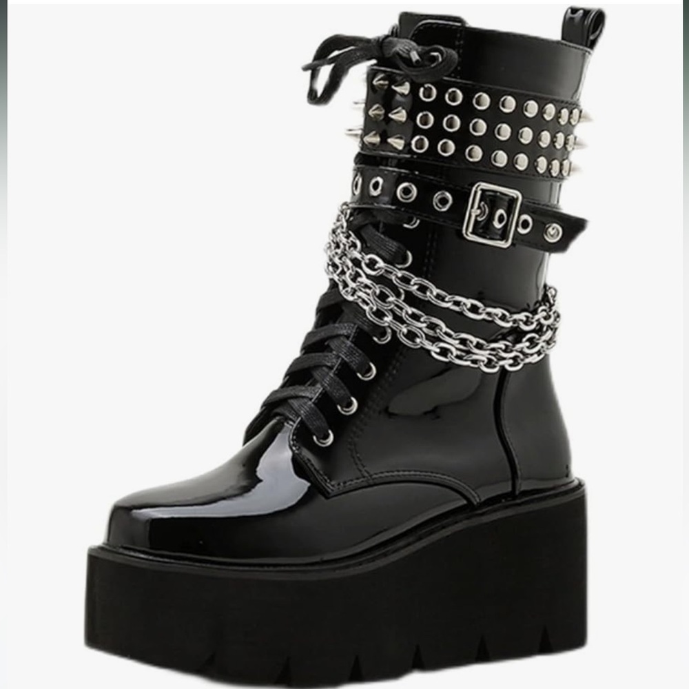 Women's Platform Gothic Punk Style Lace Up Ankle Boots sz: 7